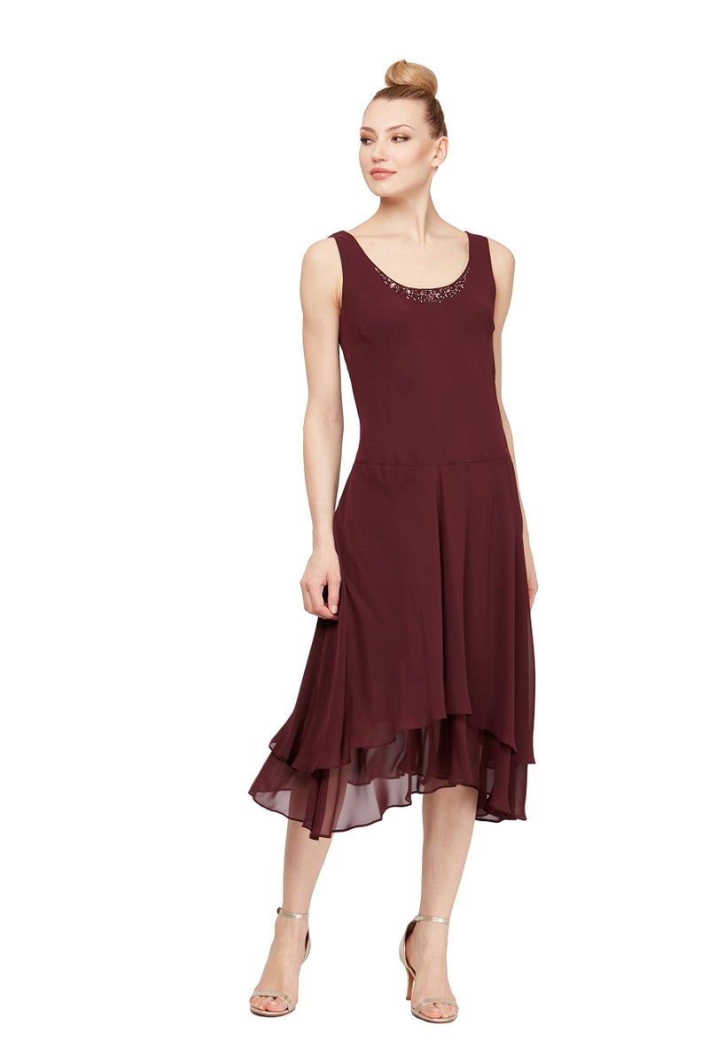 S.L. Fashions Women's Embellished Neckline & Shoulder, Mother of The Bride Jacket Dress (Petite and Regular Sizes), Fig, 16 - Image 4